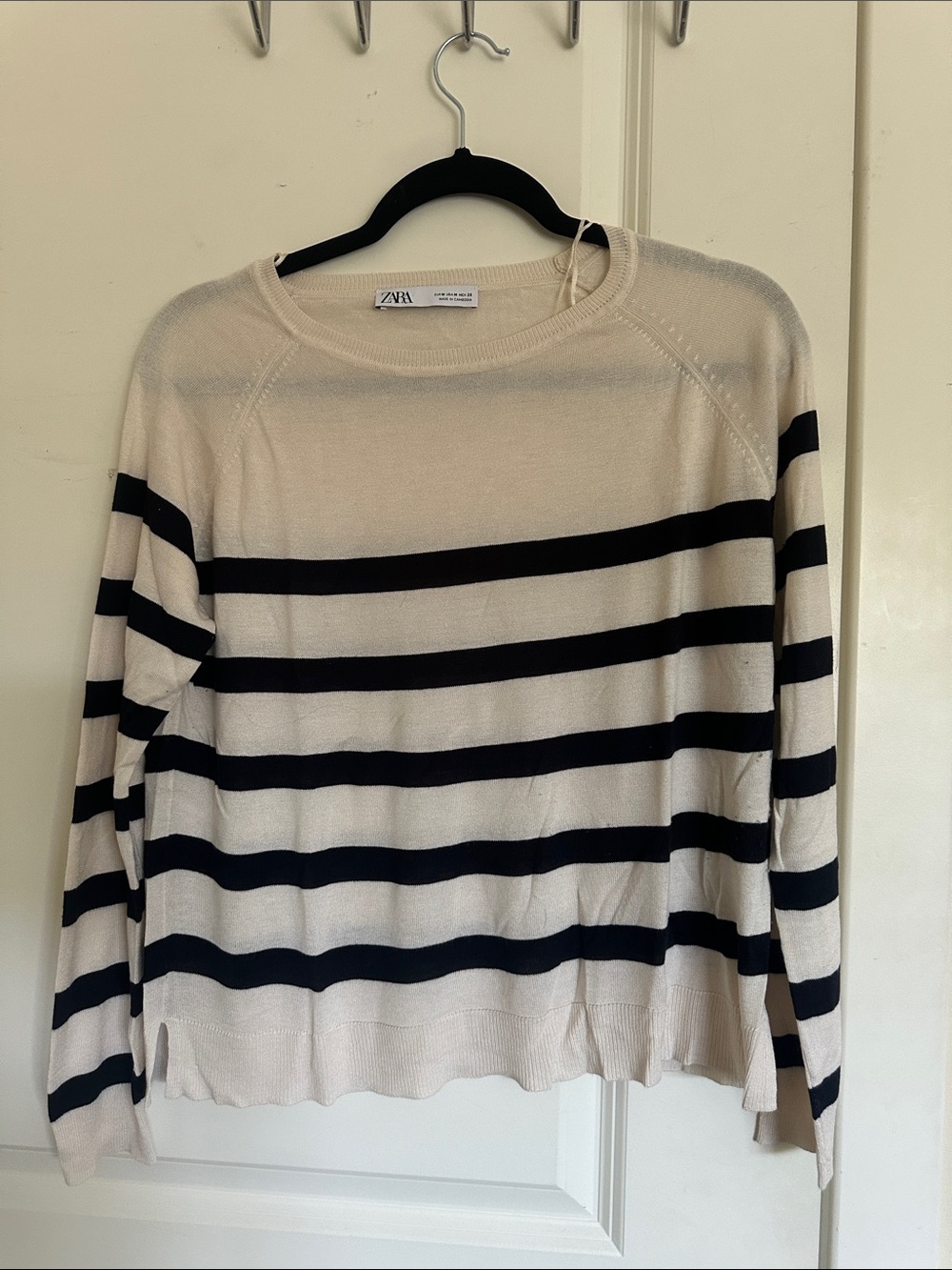 Zara Cream and Black Striped Knit Sweater